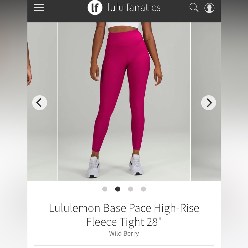 Sz 6 lululemon Base Pace High-Rise Fleece lined Leggings in Wild Berry
